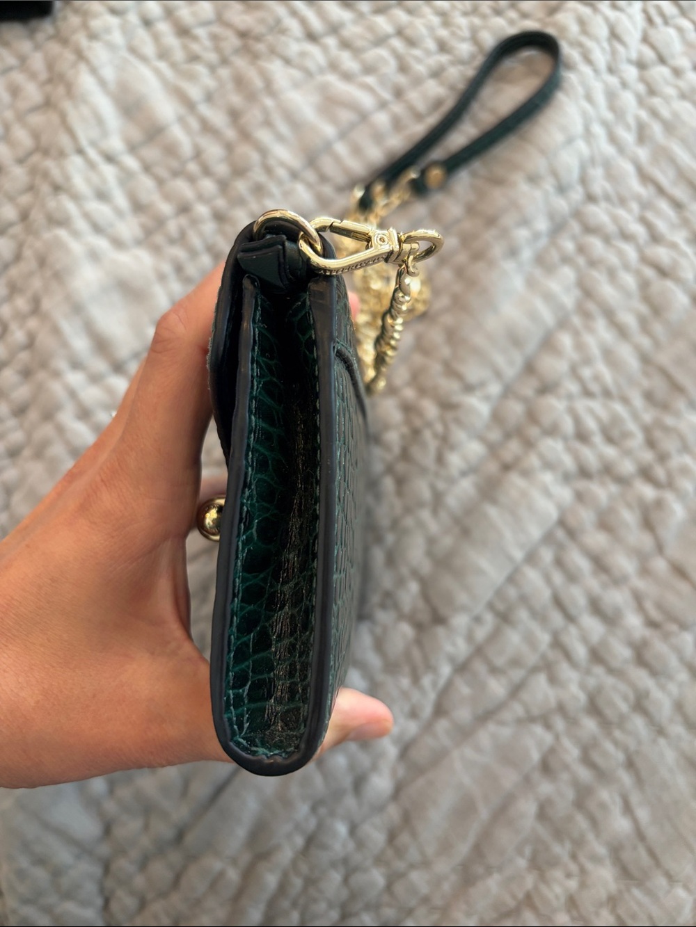 Strathberry Bottle Green Croc-Embossed Multrees Chain Wallet Crossbody - Picture 6 of 9